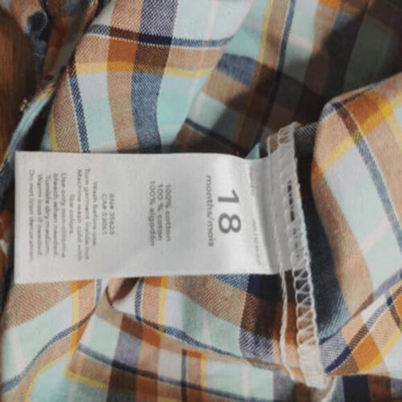 Carters Romper Boys Blue Orange Plaid Button Front Short Sleeve Collared 18m - Picture 4 of 4